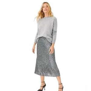 Ann Taylor Elegant Silver Sequin Slip Skirt Size L